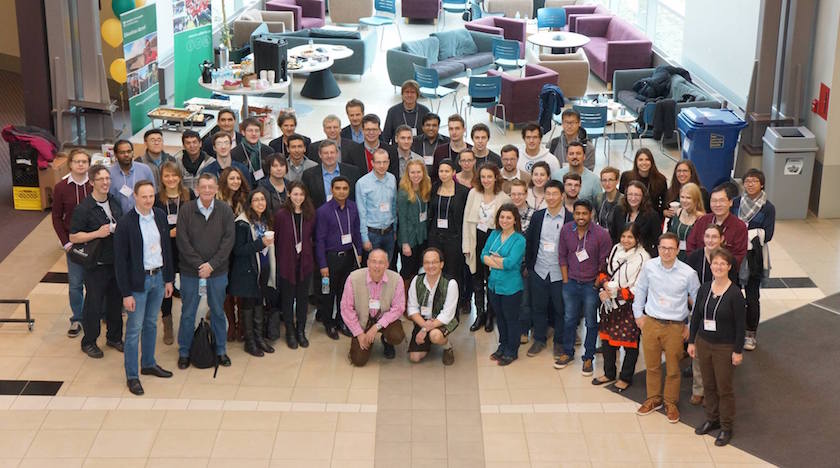 Students and professors at the ATUMS program "kick-off party" in Edmonton, November 2015. About half the participants are from the University of Alberta, and half from Germany's Technische Universität München.
