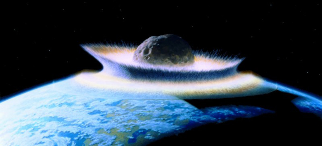 Asteroid crashing into primordial earth